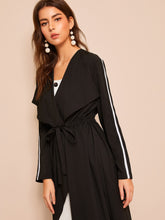 Load image into Gallery viewer, Waterfall Collar Drawstring Waist Longline Coat