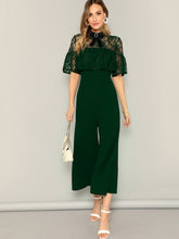 Load image into Gallery viewer, Bow Detail Lace Insert Palazzo Jumpsuit