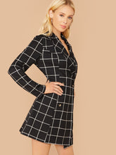 Load image into Gallery viewer, Grid Print Double Breasted Front Blazer Dress