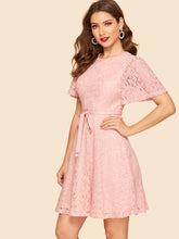 Load image into Gallery viewer, 50s Ribbon Tie Floral Lace Dress