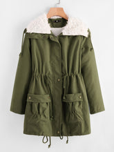 Load image into Gallery viewer, Fleece Lined Pocket Front Drawstring Parka Coat