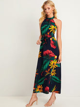 Load image into Gallery viewer, Floral Print Tie Back Belted Maxi Dress