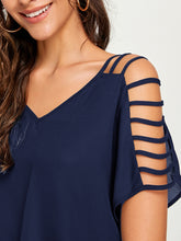 Load image into Gallery viewer, V-neck Laddering Cutout Shoulder Top