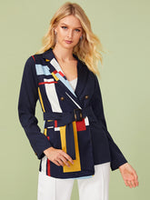 Load image into Gallery viewer, Color-block Notched Neck Belted Blazer