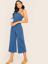 Load image into Gallery viewer, Ruffle Trim Sleeveless Wide Leg Denim Jumpsuit