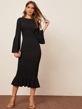 Load image into Gallery viewer, Bell Sleeve Fishtail Hem Solid Dress