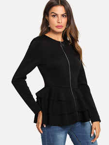 O-Ring Zip Up Tiered Layer Hem Coat