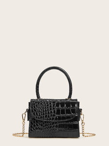 Croc Embossed Chain Flap Satchel Bag