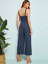 Load image into Gallery viewer, Button Front Belted Wide Leg Slip Jumpsuit