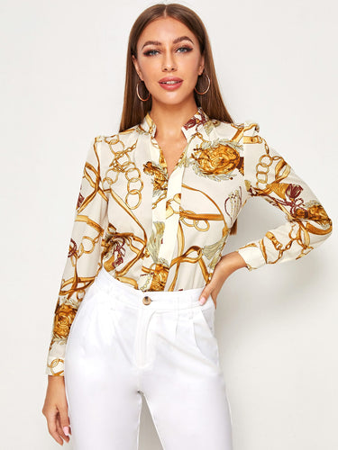 Chain Print Longline Sleeve Blouse