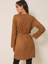 Load image into Gallery viewer, Draped Collar Tie Waist Suede Coat