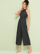 Load image into Gallery viewer, Polka Dot Belted Wide Leg Halter Jumpsuit