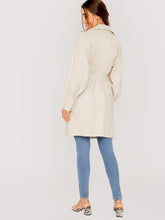 Load image into Gallery viewer, Waist Tie Puff Sleeve Trench Coat