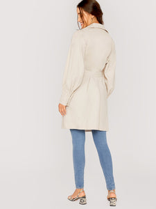 Waist Tie Puff Sleeve Trench Coat