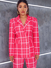 Load image into Gallery viewer, Double Breasted Front Flap Detail Plaid Blazer