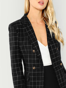 Double Breasted Notched Neck Plaid Blazer