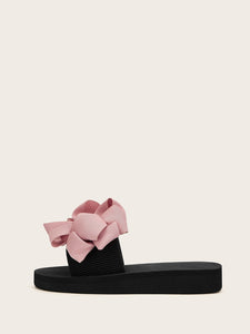 Bow Decor Open Toe Sliders