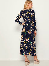 Load image into Gallery viewer, Allover Floral Print Elastic Waist Plicated Dress