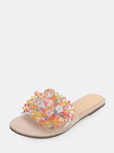 Jeweled Open Toe Band Flat Slide Sandals