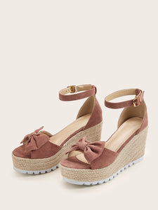 Bow Decor Ankle Strap Espadrille Wedges