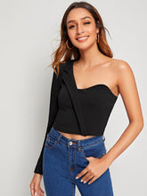 Load image into Gallery viewer, Solid Collared One Shoulder Form Fitted Top