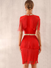 Load image into Gallery viewer, Adyce Mock-neck Fringe Trim Bandage Dress