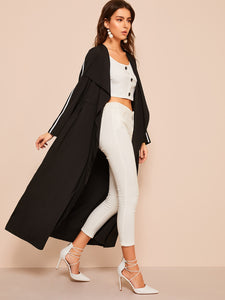 Waterfall Collar Drawstring Waist Longline Coat