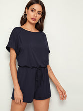 Load image into Gallery viewer, Drawstring Waist Rolled Sleeve Romper