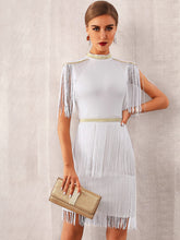 Load image into Gallery viewer, Adyce Mock-neck Fringe Trim Bandage Dress