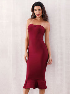 Adyce Zip Back Fishtail Hem Bodycon Tube Dress