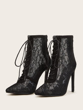 Load image into Gallery viewer, Point Toe Lace-up Front Stiletto Heeled Boots