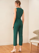 Load image into Gallery viewer, Surplice Neck Buckle Belted Slant Pocket Jumpsuit