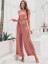 Load image into Gallery viewer, Simplee Striped Belted Wide Leg Tube Jumpsuit