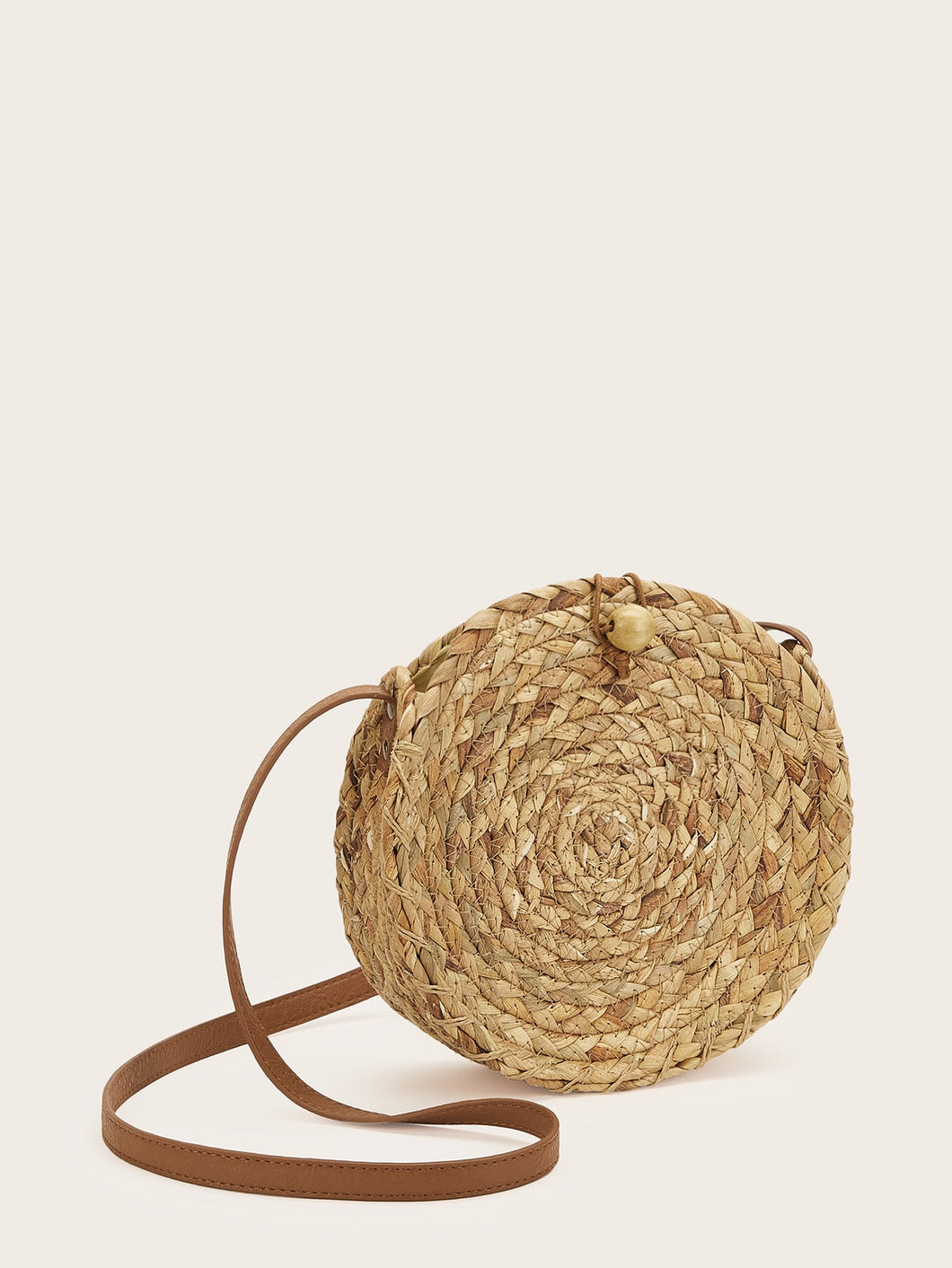 Ball Decor Straw Round Crossbody Bag