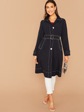 Load image into Gallery viewer, Notch Collar Contrast Stitch Belted Coat