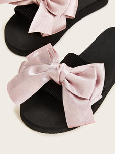 Bow Decor Open Toe Sliders