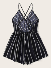 Load image into Gallery viewer, Striped Criss-cross Backless Surplice Neck Romper