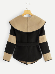 Two-tone Shawl Collar Belted Coat