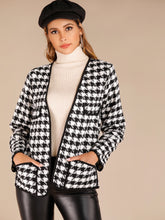 Load image into Gallery viewer, Houndstooth Dual Pocket Contrast Binding Coat