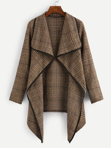 Plaid Waterfall Neck Jacket