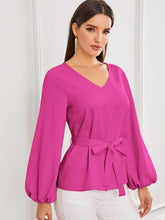 Load image into Gallery viewer, Solid Bishop Sleeve Belted Top