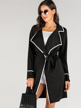 Load image into Gallery viewer, Contrast Trim Waterfall Collar Belted Coat