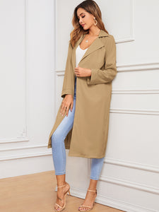 Lapel Collar Self Tie Trench Coat