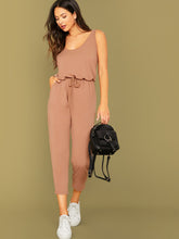 Load image into Gallery viewer, Raw Edge Drawstring Waist Sleeveless Jumpsuit