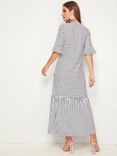 Load image into Gallery viewer, Striped Dual Pocket Ruffle Hem Dress