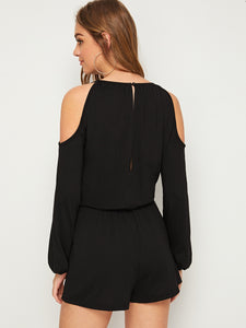 Keyhole Back Cold Shoulder Blouson Romper