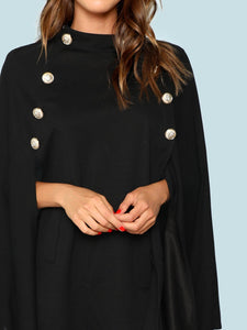 Double Button Mock Poncho Coat