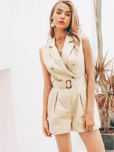 Simplee Notch Collar Buckle Belted Blazer Romper