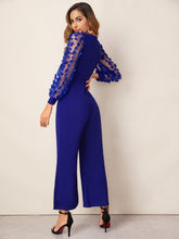 Load image into Gallery viewer, 3D Applique Sheer Sleeve Keyhole Front Jumpsuit