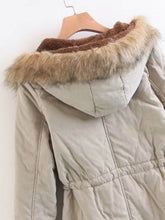 Load image into Gallery viewer, Faux Fur Drawstring Waist Parka Coat